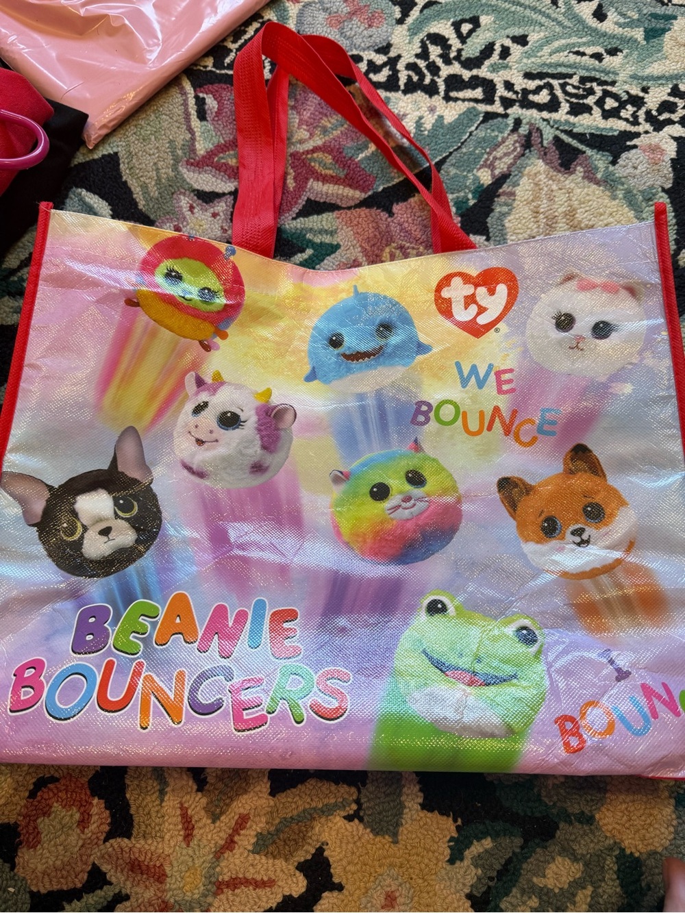 Ty Beanie Bouncers Rainbow Character Tote with Red Handles